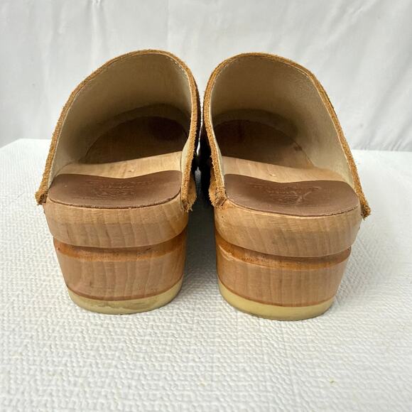 Troentorp Clogs Womens Size 7 Brown Tan Leather Slip On Wooden Sweden Mules 37 - Picture 4 of 11